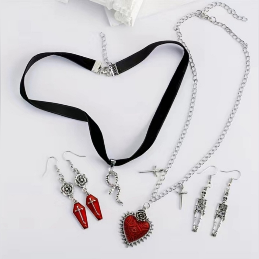 4 Piece Gothic Necklace & Earrings Set